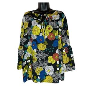 Violet & Claire Multicolor Floral Pullover 3/4 Length Bell Sleeve Blouse -Large